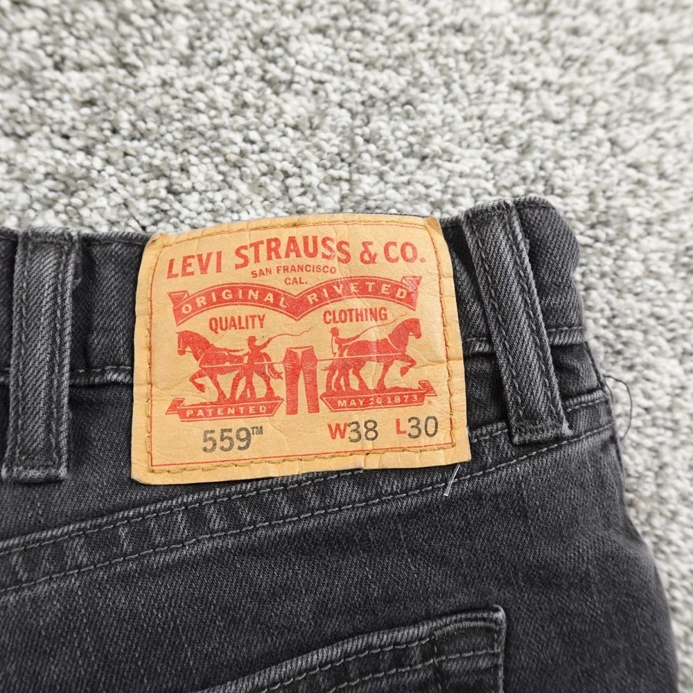Levis Jeans Mens 38X30 Dark Black Denim Pants 559 Relaxed Straight Baggy Stretch
